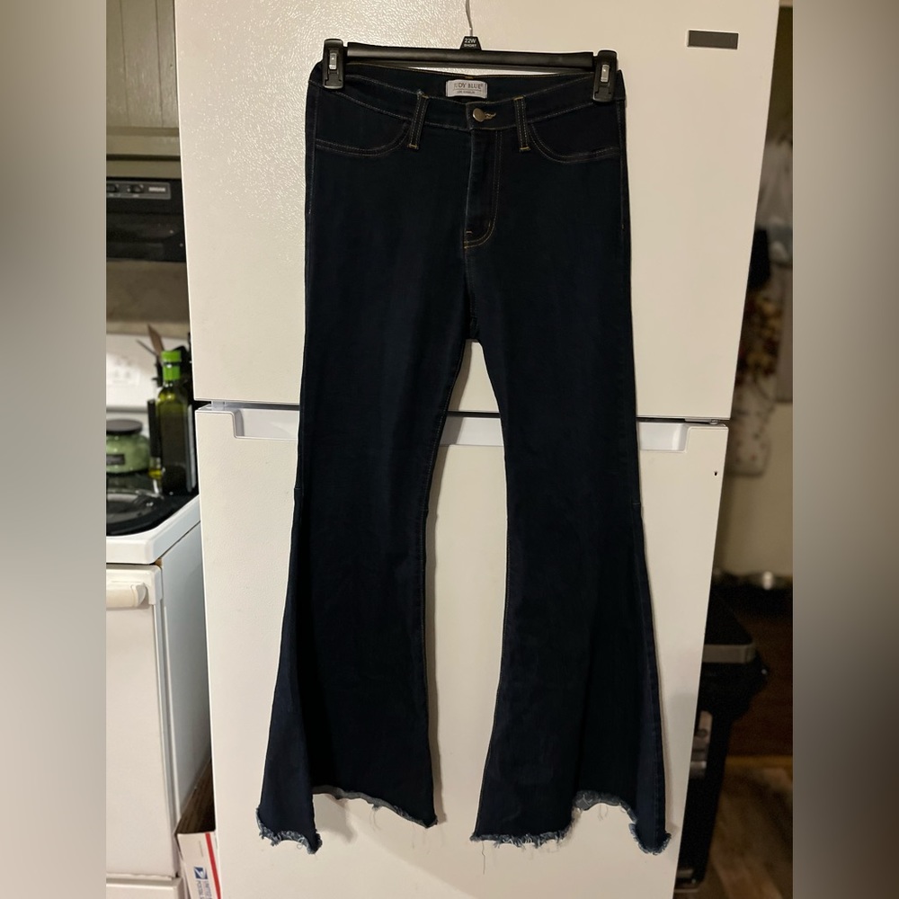 Judy Blue Women's High Rise Raw Hem Super Flare Denim Jeans Size 9/29